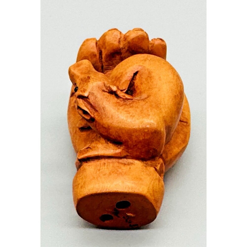 Netsuke Hand Carved Boxwood Cow Ox Toggle Luck Charm 2 inch Japanese Inro Ojime - Picture 4 of 8